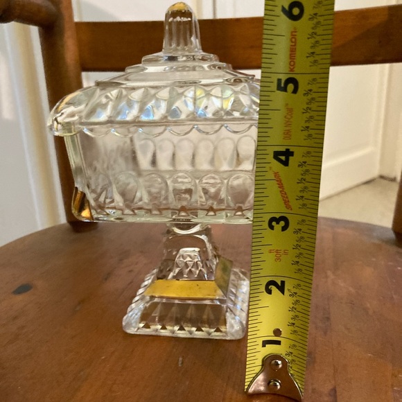 Vintage Mid Century Modern Clear Compote Glass Candy Dish with Gold Accents - Picture 9 of 9